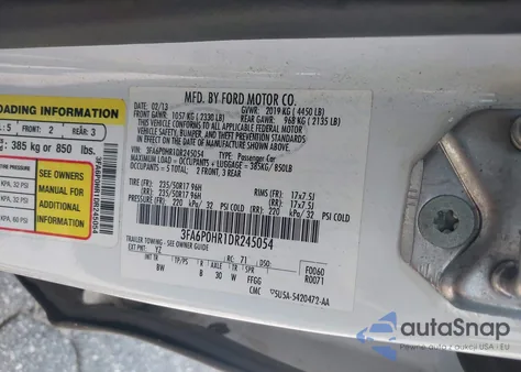 2013 Ford Fusion Se из США, поврежденный, VIN 3FA6P0HR1DR245054